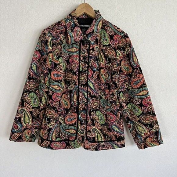 Requirements Vintage 90s Women Size M Black & Paisley Jacket Quilted Puffer NWOT - Picture 1 of 7